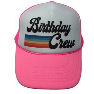 Birthday Crew Snapback Trucker Hat Pink OS Adjustable Mesh Back Rope Nissun